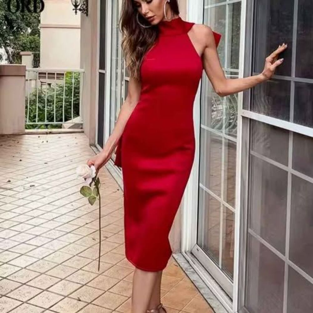 Miss Ord Women’s Red Bow Back Midi Dress Size 6 New Elegant Graduation Party
